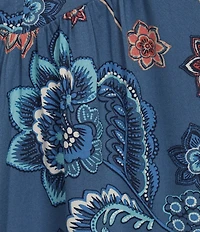 Allison Daley Plus Size Indigo Multi Floral Print 3/4 Tie Sleeve Y-Neck Blouse