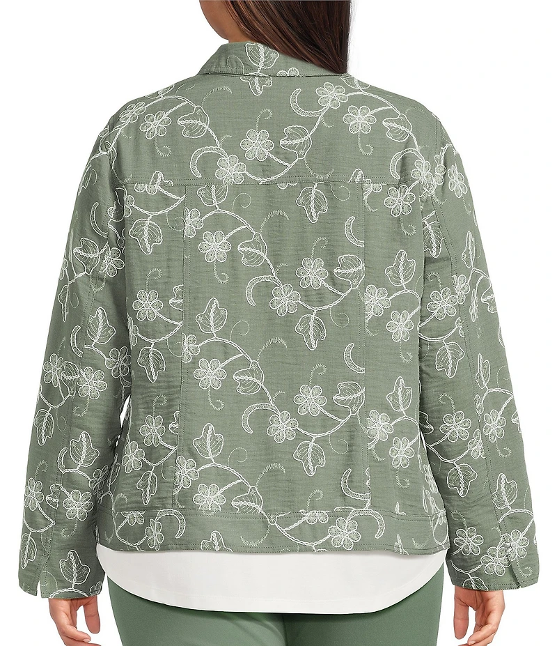 Allison Daley Plus Size Long Sleeve Button Front Point Collar Embroidered Jacket