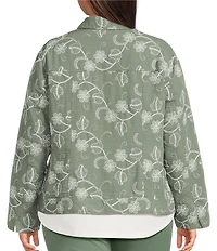 Allison Daley Plus Size Long Sleeve Button Front Point Collar Embroidered Jacket