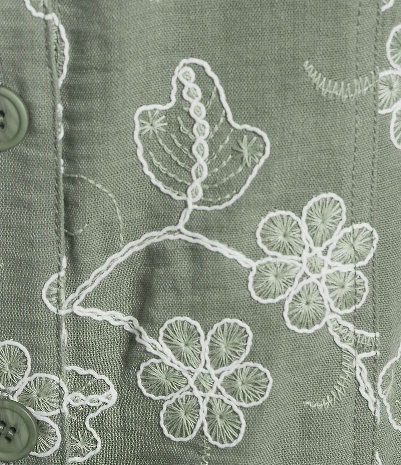 Allison Daley Plus Size Long Sleeve Button Front Point Collar Embroidered Jacket