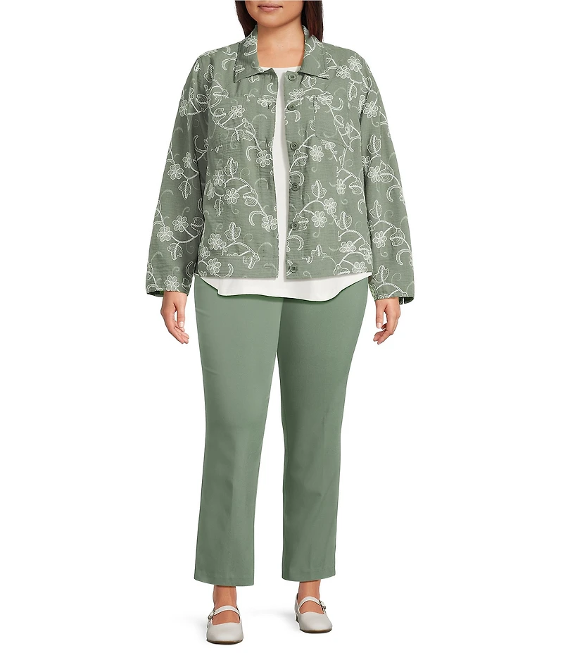 Allison Daley Plus Size Long Sleeve Button Front Point Collar Embroidered Jacket