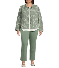Allison Daley Plus Size Long Sleeve Button Front Point Collar Embroidered Jacket