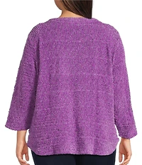 Allison Daley Plus Size Metallic Chenille 3/4 Sleeve O-Ring Keyhole Knit Top