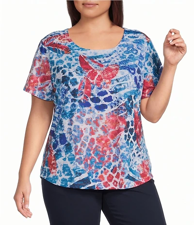 Allison Daley Plus Size Multi Animal Print Short Sleeve Crew Neck Top
