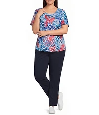 Allison Daley Plus Size Multi Animal Print Short Sleeve Crew Neck Top