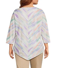 Allison Daley Plus Size Multi Brush Stripe 3/4 Sleeve Crisscross V-Neck Knit Top