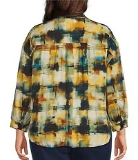 Allison Daley Plus Size Multi Check 3/4 Sleeve Button Front Point Collar Blouse