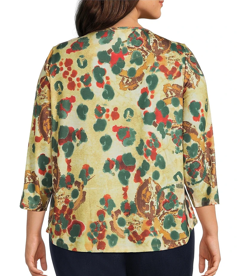 Allison Daley Plus Size Multi Spot 3/4 Sleeve Boat Neck Knit Top