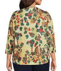 Allison Daley Plus Size Multi Spot 3/4 Sleeve Boat Neck Knit Top