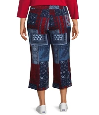 Allison Daley Plus Size Navy Bandana Patchwork Pull-On Crinkle Soft Crop Pants