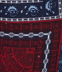 Allison Daley Plus Size Navy Bandana Patchwork Pull-On Crinkle Soft Crop Pants