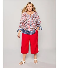 Allison Daley Plus Size Pomegranate Linen Blend Pull-On Capri Pants