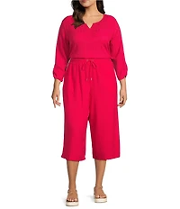 Allison Daley Plus Size Pomegranate Linen Blend Pull-On Capri Pants