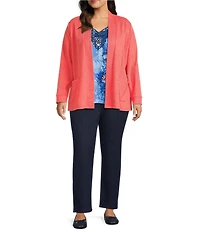 Allison Daley Plus Size Porcelain Rose Long Sleeve Open-Front Cardigan