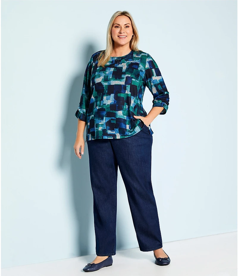 Allison Daley Plus Size Straight Leg Stretch Denim Elastic Waist Pull-On Pants
