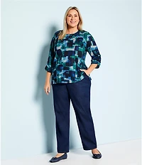 Allison Daley Plus Size Straight Leg Stretch Denim Elastic Waist Pull-On Pants