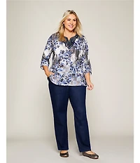 Allison Daley Plus Size Straight Leg Stretch Denim Elastic Waist Pull-On Pants