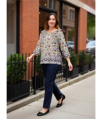 Allison Daley Plus Size Straight Leg Stretch Denim Elastic Waist Pull-On Pants