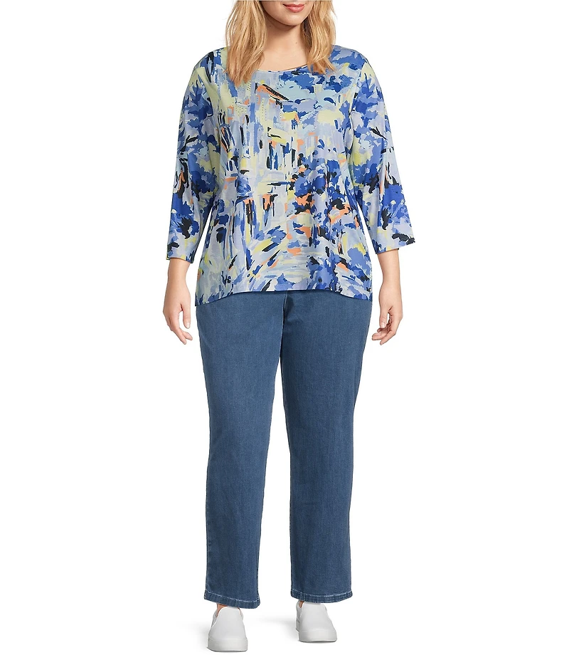 Allison Daley Plus Size Straight Leg Stretch Denim Elastic Waist Pull-On Pants