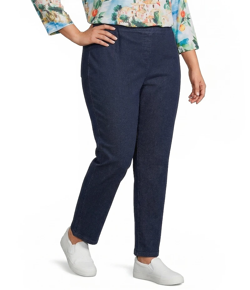 Allison Daley Plus Size Stretch Denim Straight Leg Elastic Waist Pull-On Pants