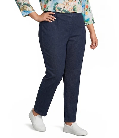 Allison Daley Plus Size Stretch Denim Straight Leg Elastic Waist Pull-On Pants