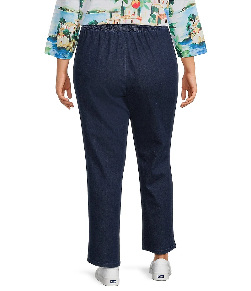 Allison Daley Plus Size Stretch Denim Straight Leg Elastic Waist Pull-On Pants