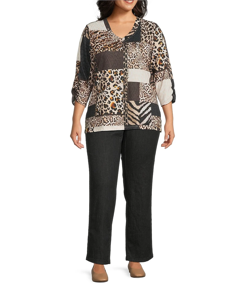 Allison Daley Plus Size Straight Leg Stretch Denim Elastic Waist Pull-On Pants