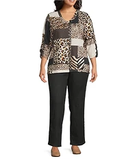 Allison Daley Plus Size Straight Leg Stretch Denim Elastic Waist Pull-On Pants
