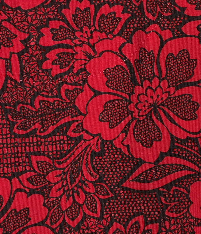 Allison Daley Plus Size Tango Red Floral Print 3/4 Sleeve Split-V Neck Knit Top