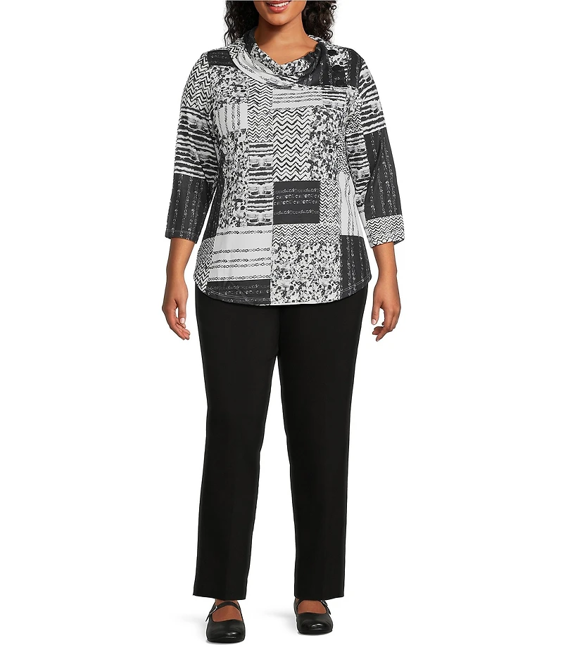 Allison Daley Plus Size Textured Print 3/4 Sleeve Envelope Neck Top