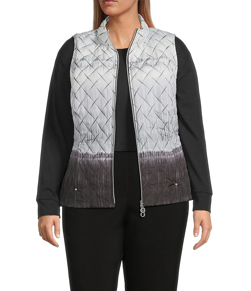 Allison Daley Plus Size Tie-Dye Ombre Quilted Sleeveless Zip-Up Diamond Quilted Vest