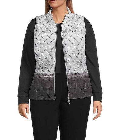 Allison Daley Plus Size Tie-Dye Ombre Quilted Sleeveless Zip-Up Diamond Quilted Vest