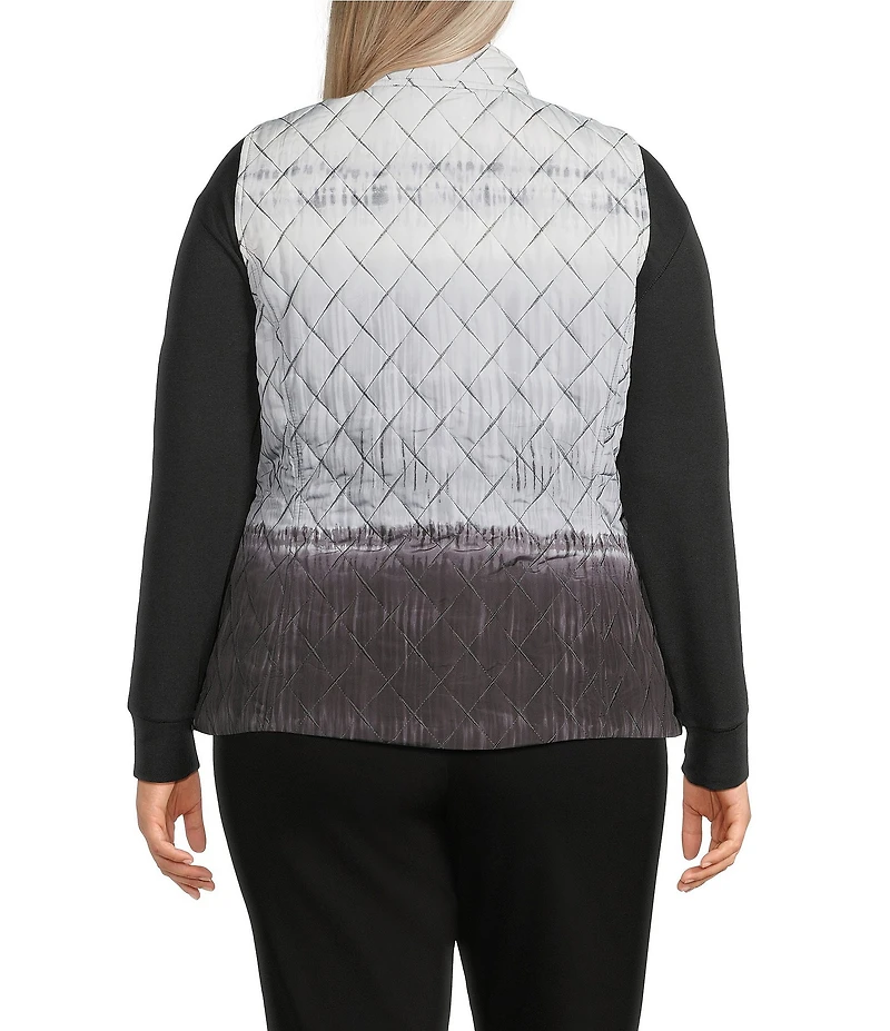 Allison Daley Plus Size Tie-Dye Ombre Quilted Sleeveless Zip-Up Diamond Quilted Vest