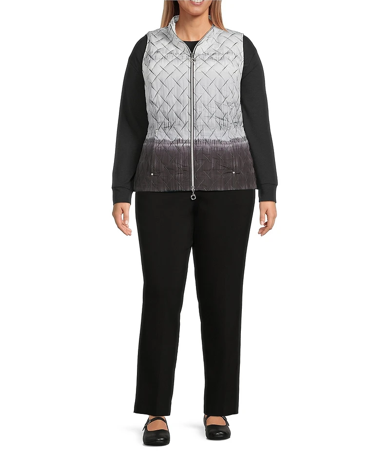 Allison Daley Plus Size Tie-Dye Ombre Quilted Sleeveless Zip-Up Diamond Quilted Vest