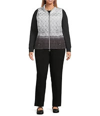 Allison Daley Plus Size Tie-Dye Ombre Quilted Sleeveless Zip-Up Diamond Quilted Vest