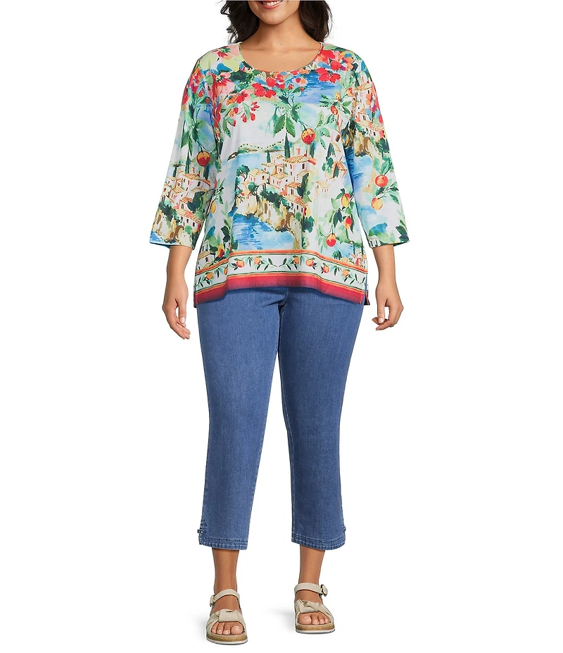 Allison Daley Plus Stretch Denim Pull-On Straight Leg Crop Pants