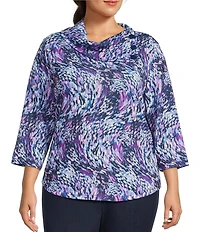 Allison Daley Plus Wavy Rain 3/4 Sleeve Cowl Neck Sweater