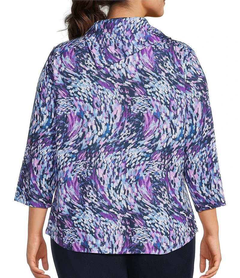 Allison Daley Plus Wavy Rain 3/4 Sleeve Cowl Neck Sweater