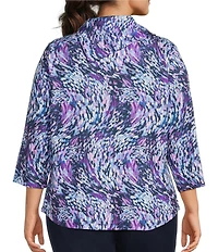 Allison Daley Plus Wavy Rain 3/4 Sleeve Cowl Neck Sweater