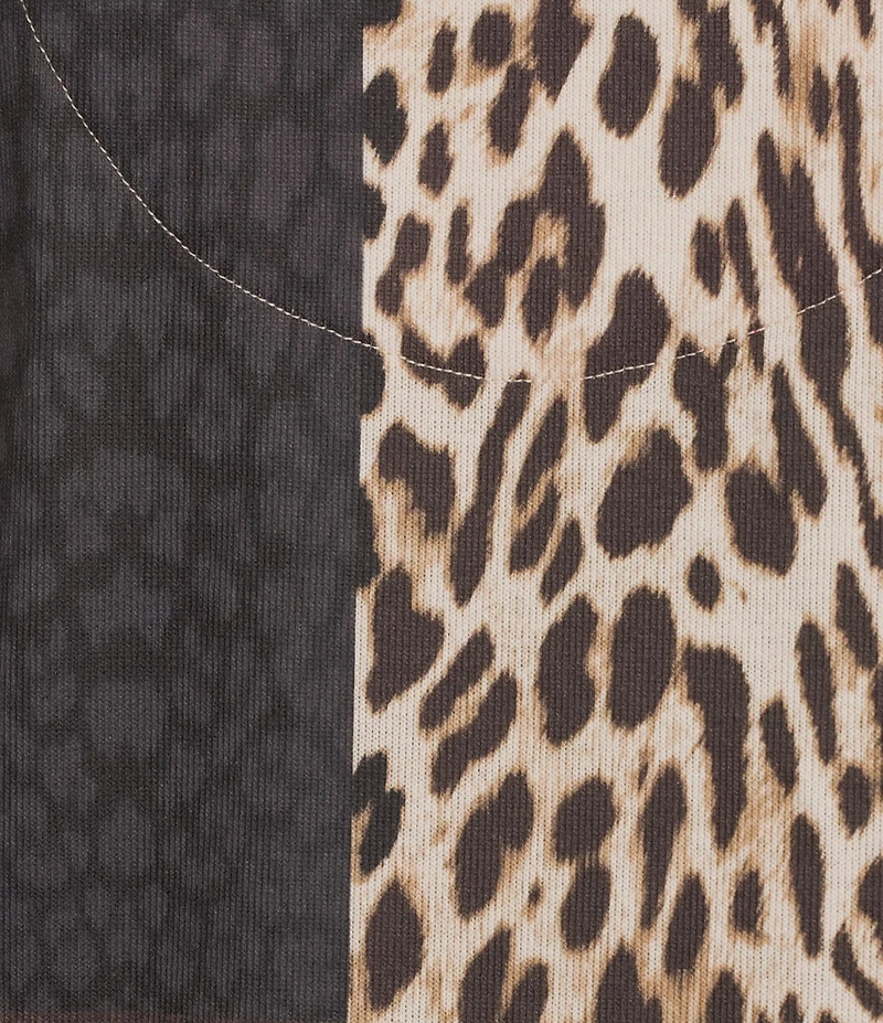 Allison Daley Plus Wildlife Embellished Patchwork Print 3/4 Sleeve V-Neck Knit Top