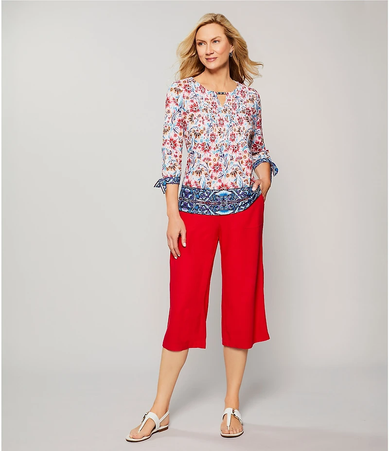 Allison Daley Pomegranate Linen Blend Pull-On Capri Pants