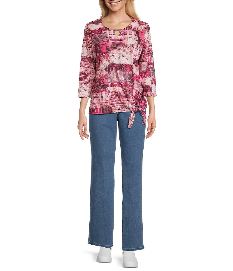 Allison Daley Rhubarb Paisley Tapestry Print 3/4 Sleeve Keyhole Neck Knit Top