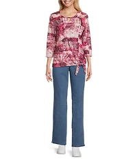 Allison Daley Rhubarb Paisley Tapestry Print 3/4 Sleeve Keyhole Neck Knit Top