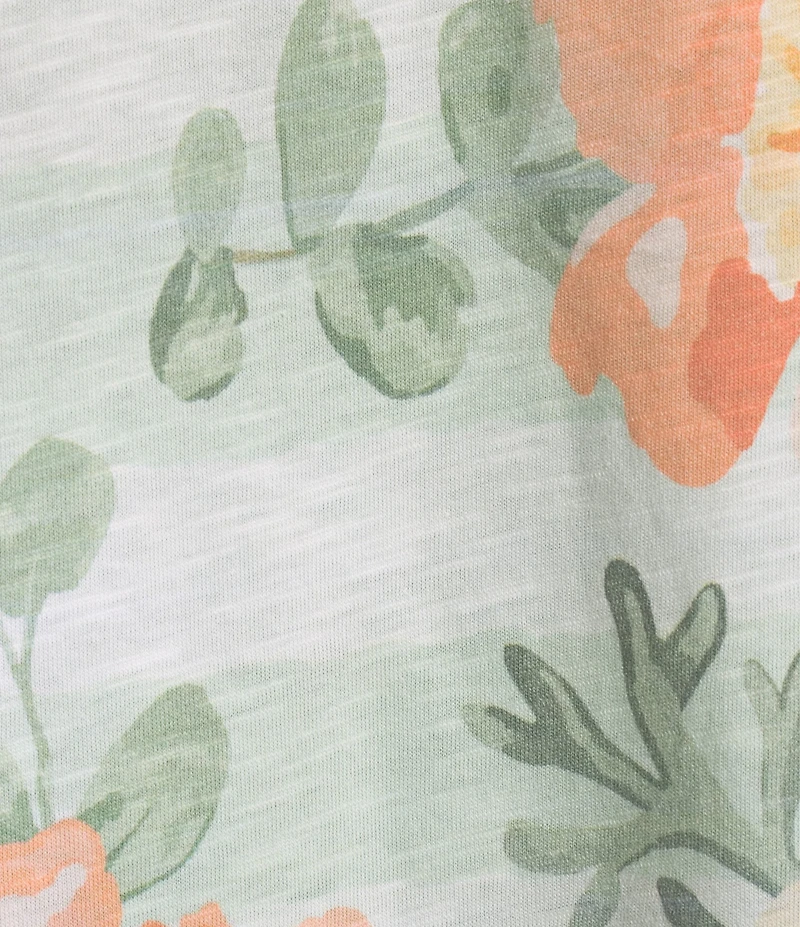 Allison Daley Roses Stripe Print 3/4 Sleeve Keyhole Neck Top