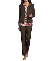 Allison Daley Safari Floral Print 3/4 Sleeve Keyhole Neck Knit Top