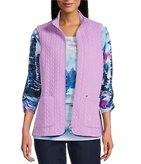 Allison Daley Sheer Lilac Sleeveless Two Way Zip Up Knit Quilted Vest