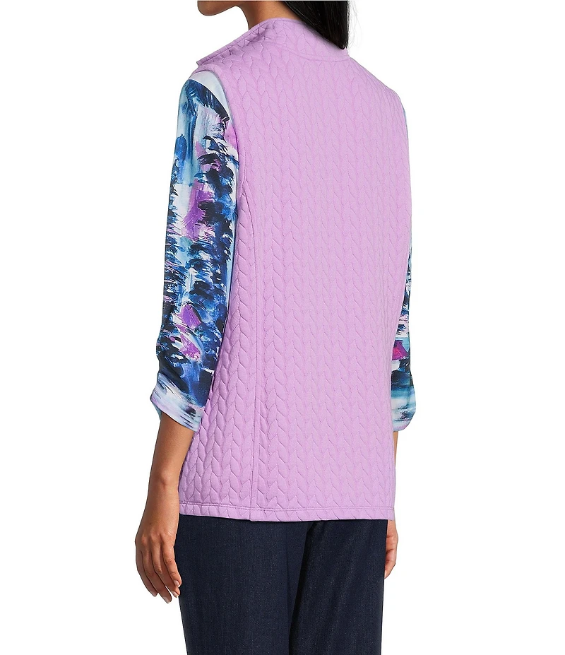 Allison Daley Sheer Lilac Sleeveless Two Way Zip Up Knit Quilted Vest
