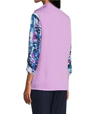 Allison Daley Sheer Lilac Sleeveless Two Way Zip Up Knit Quilted Vest