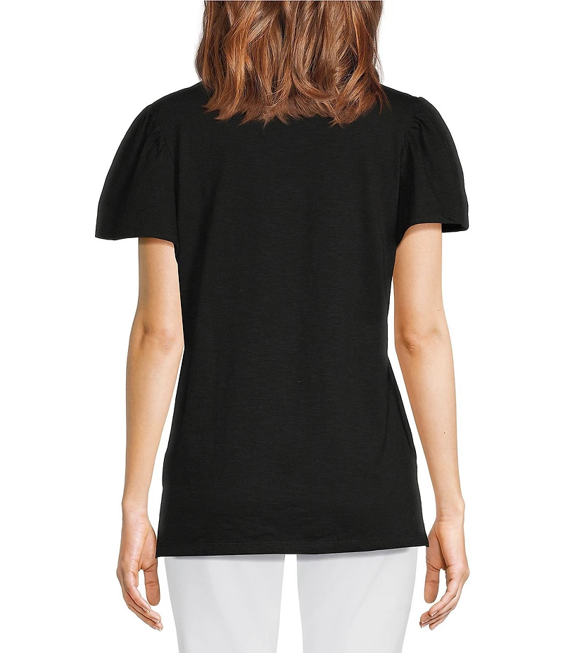 Allison Daley Short Flutter Sleeve V-Neck Top