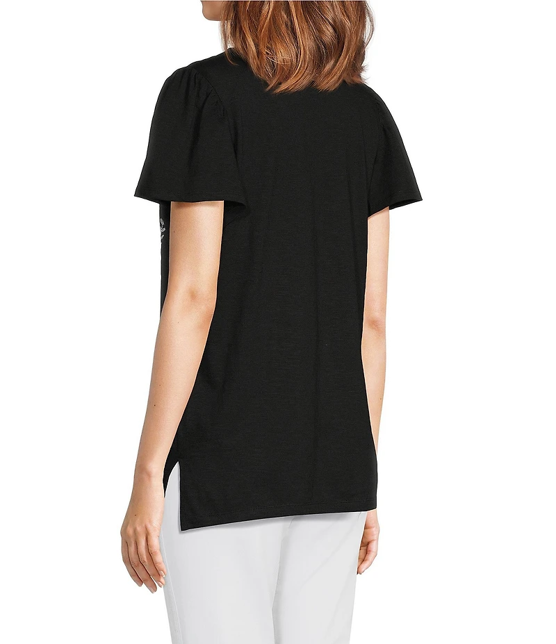 Allison Daley Short Flutter Sleeve V-Neck Top